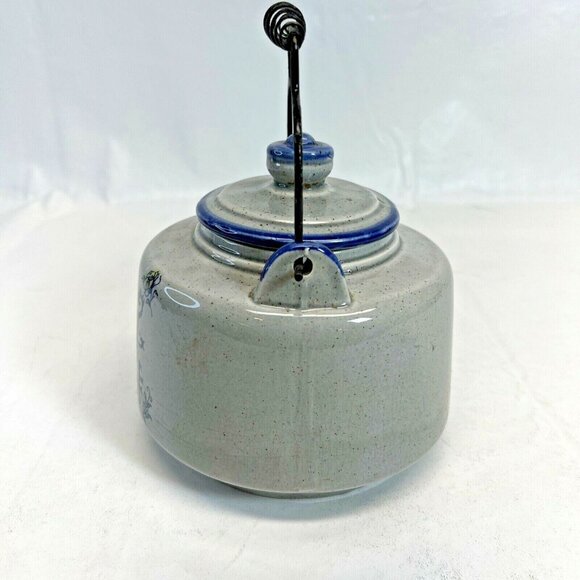 Vintage Gray Ceramic Porcelain Teapot with Wire Handle, Home Sweet Home, Japan - Picture 4 of 7